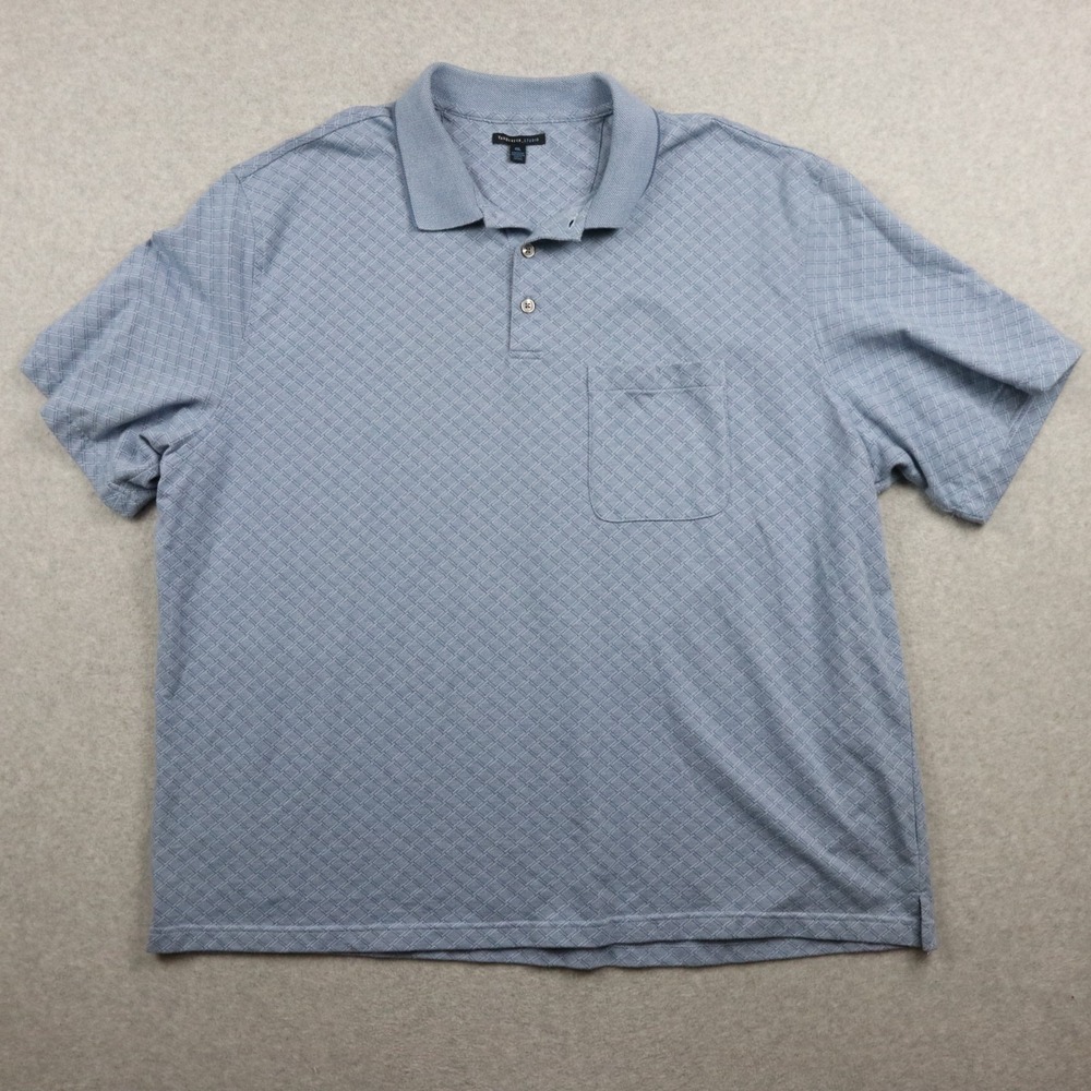 Van Heusen Studio Polo Shirt Mens 4XL Casual Pocket Blue Diamond Short Sleeve